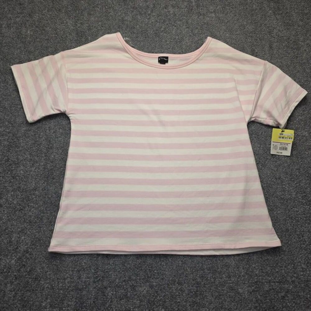Girls Pink & White Striped Short Sleeve Top XXL 16/18
